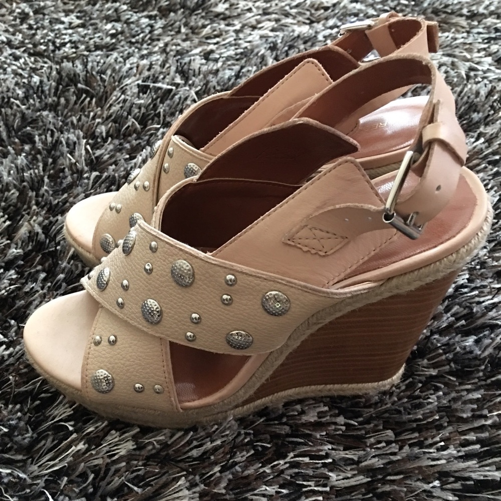 Rebecca Minkoff Beige Studded Wedge Sandals